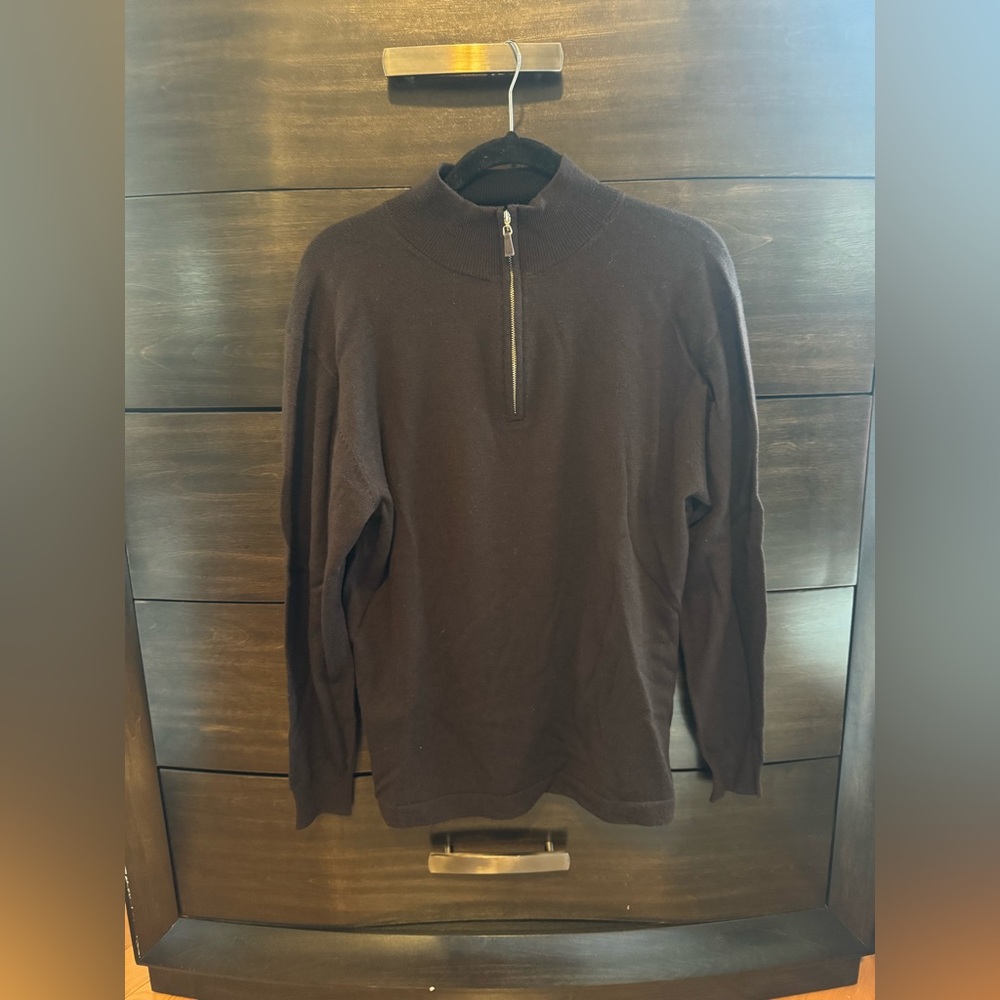 PRONTO UOMO BROWN QUARTER ZIP FINE MERINO WOOL SWEATER MENS SIZE MEDIUM